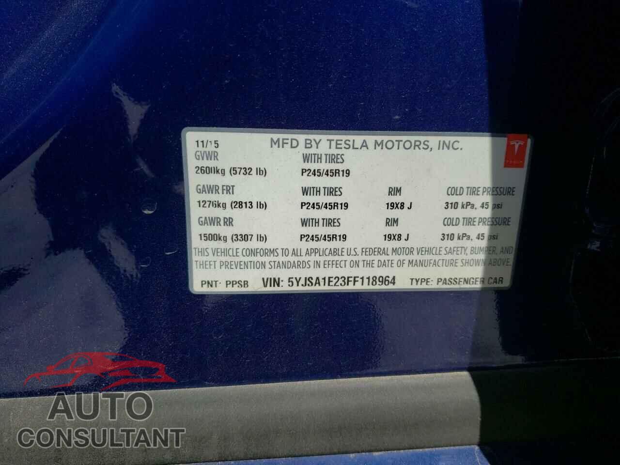 TESLA MODEL S 2015 - 5YJSA1E23FF118964