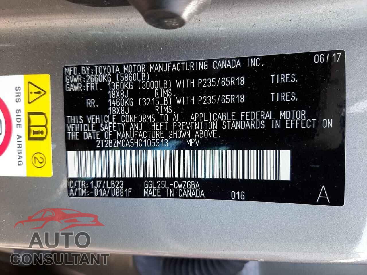 LEXUS RX350 2017 - 2T2BZMCA5HC105513
