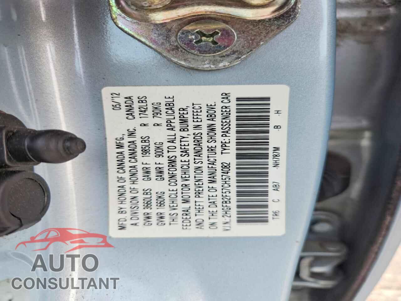 HONDA CIVIC 2012 - 2HGFB2F57CH574082
