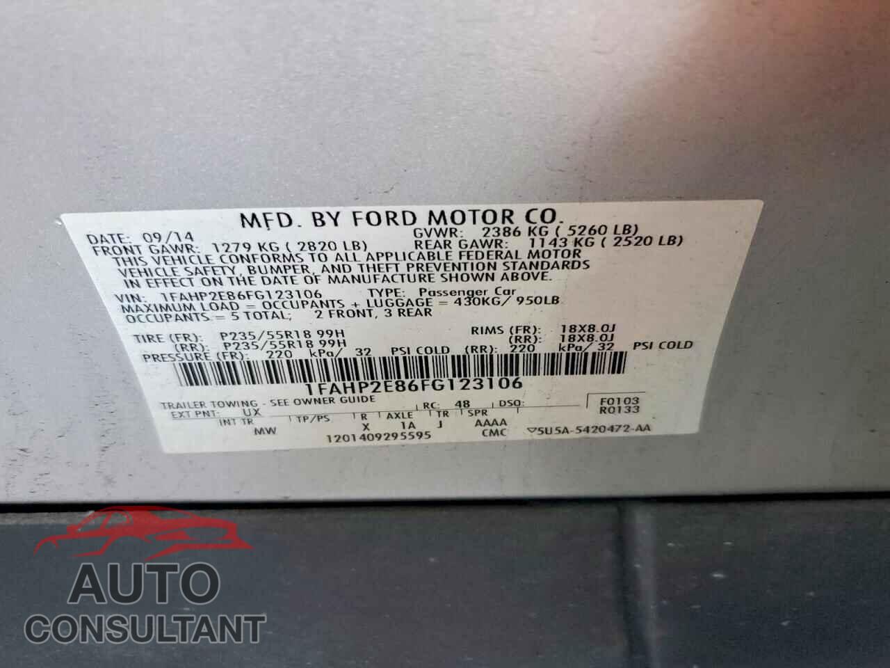 FORD TAURUS 2015 - 1FAHP2E86FG123106
