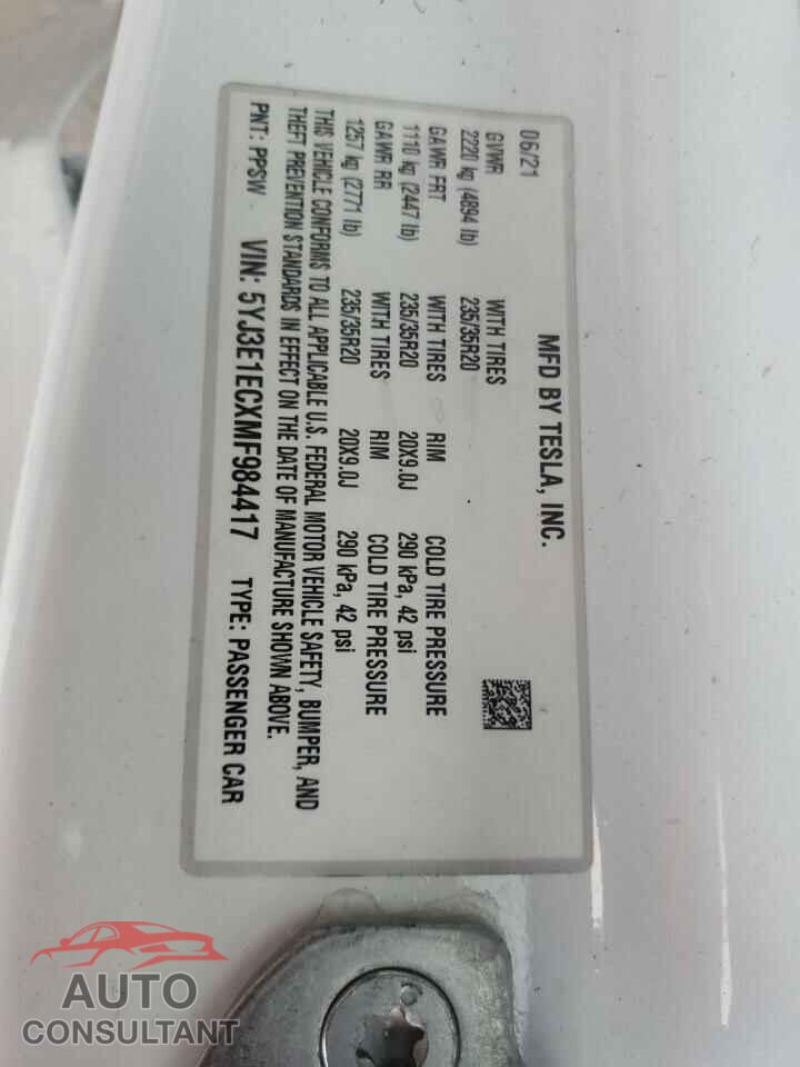TESLA MODEL 3 2021 - 5YJ3E1ECXMF984417