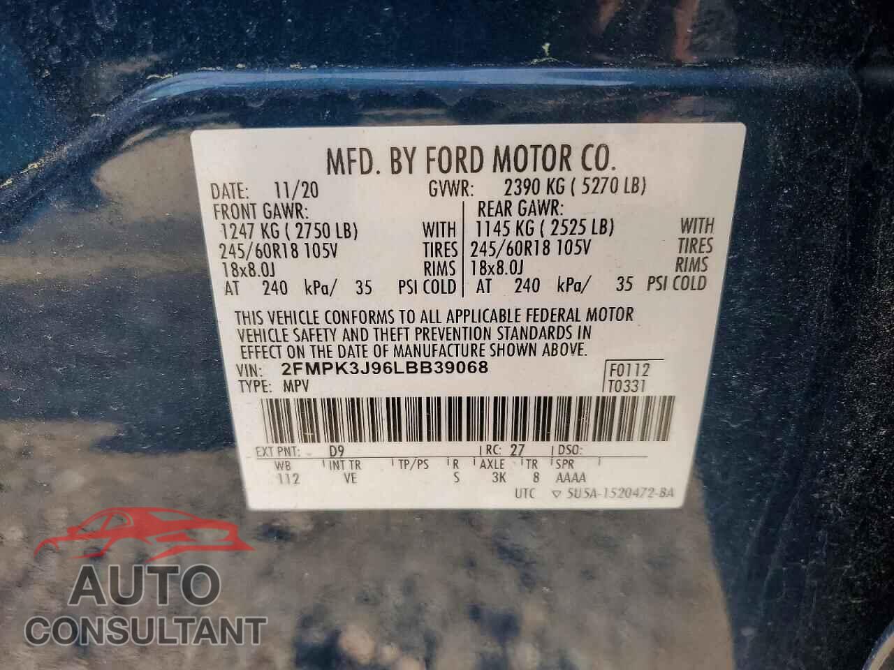 FORD EDGE 2020 - 2FMPK3J96LBB39068