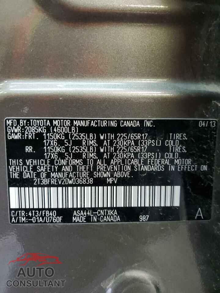 TOYOTA RAV4 2013 - 2T3BFREV2DW036838