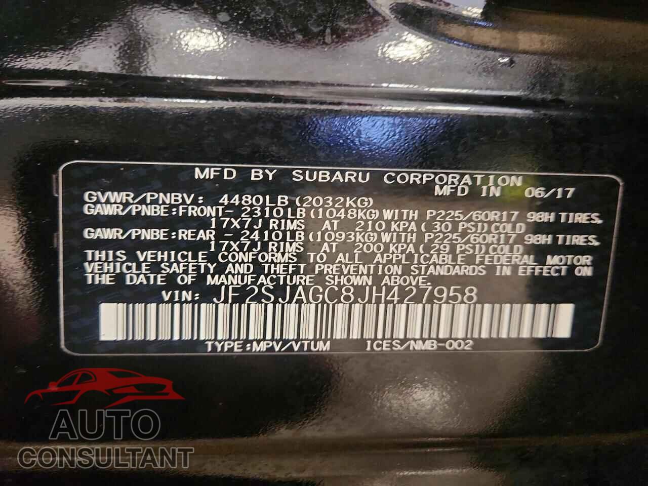 SUBARU FORESTER 2018 - JF2SJAGC8JH427958