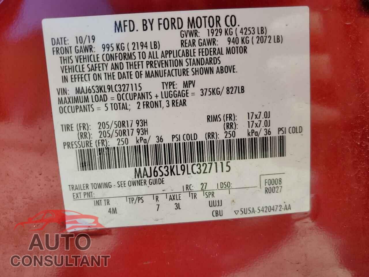 FORD ECOSPORT 2020 - MAJ6S3KL9LC327115