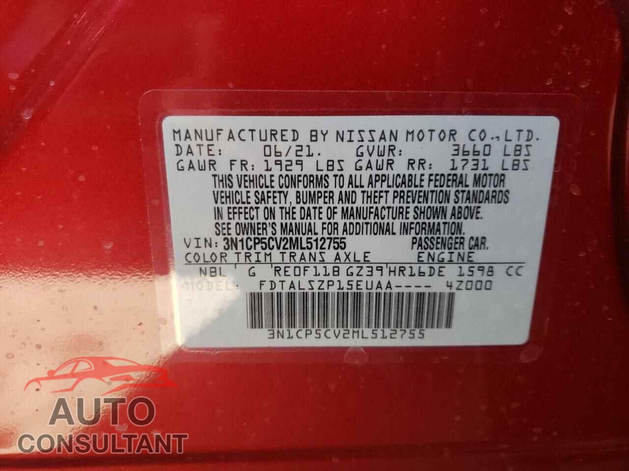 NISSAN KICKS 2021 - 3N1CP5CV2ML512755