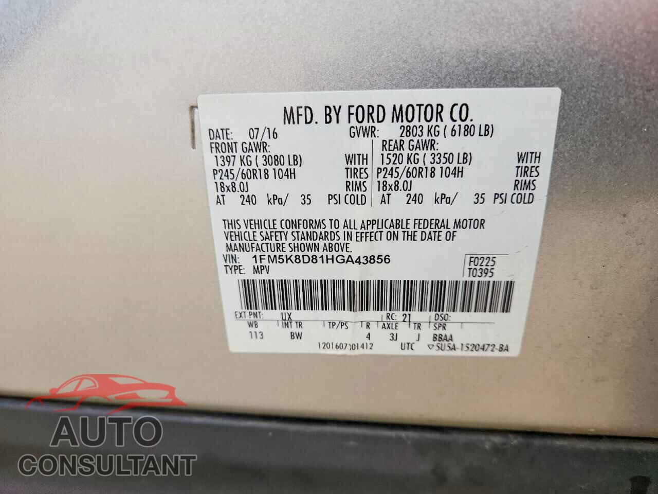 FORD EXPLORER 2017 - 1FM5K8D81HGA43856