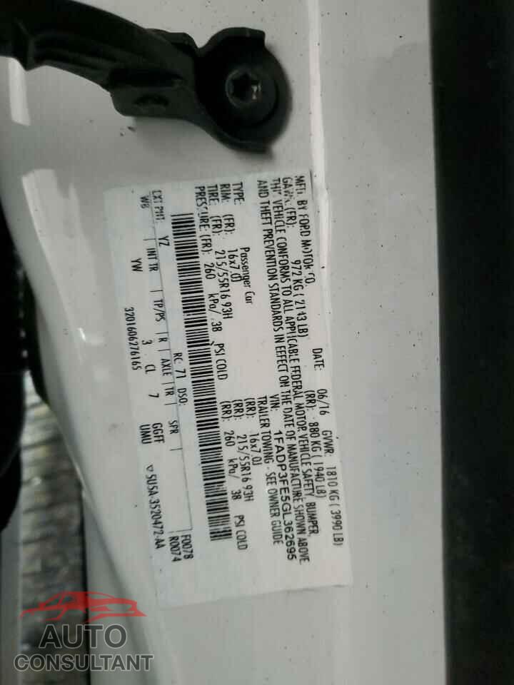 FORD FOCUS 2016 - 1FADP3FE5GL362695