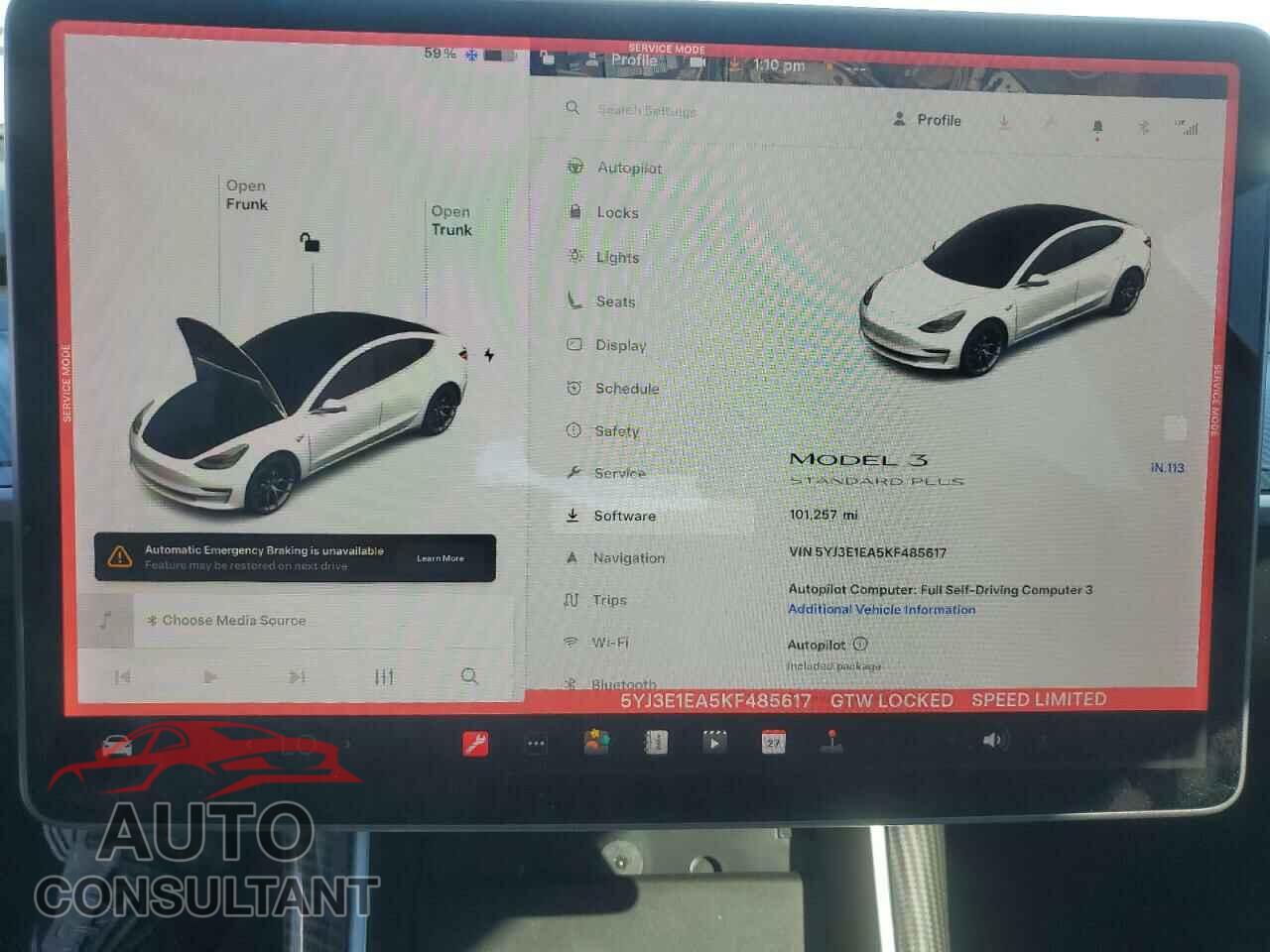 TESLA MODEL 3 2019 - 5YJ3E1EA5KF485617