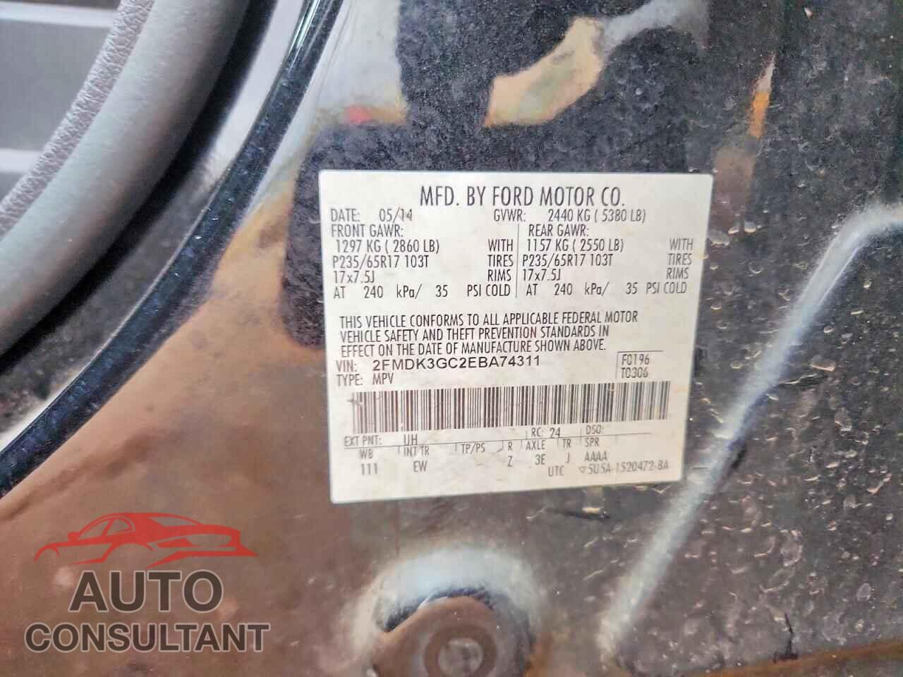 FORD EDGE 2014 - 2FMDK3GC2EBA74311