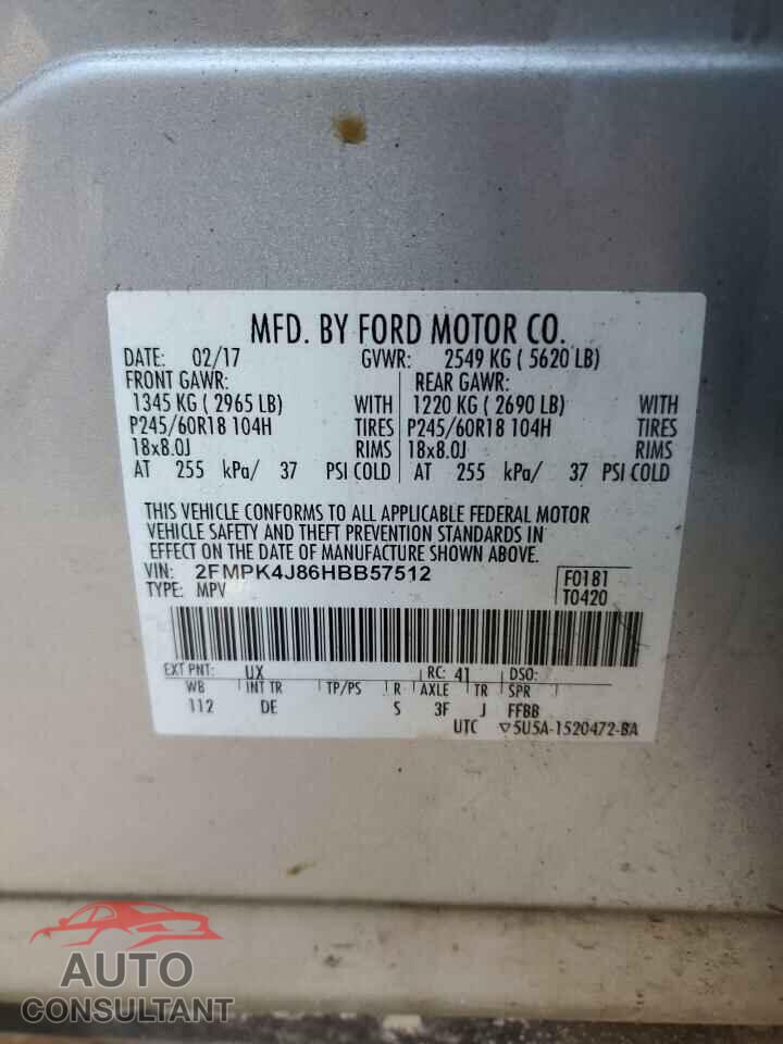 FORD EDGE 2017 - 2FMPK4J86HBB57512