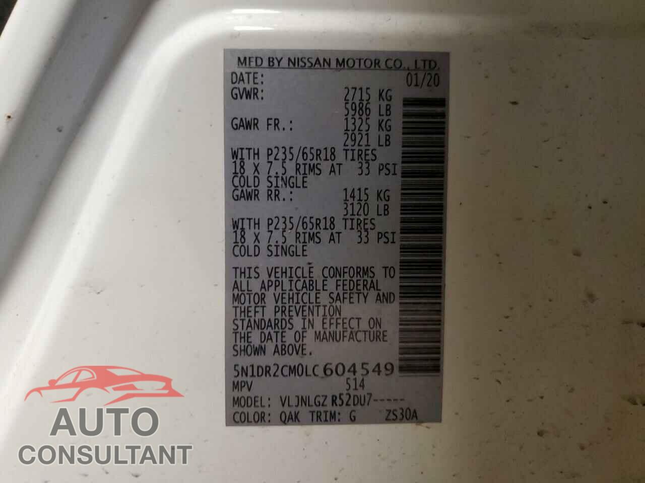 NISSAN PATHFINDER 2020 - 5N1DR2CM0LC604549