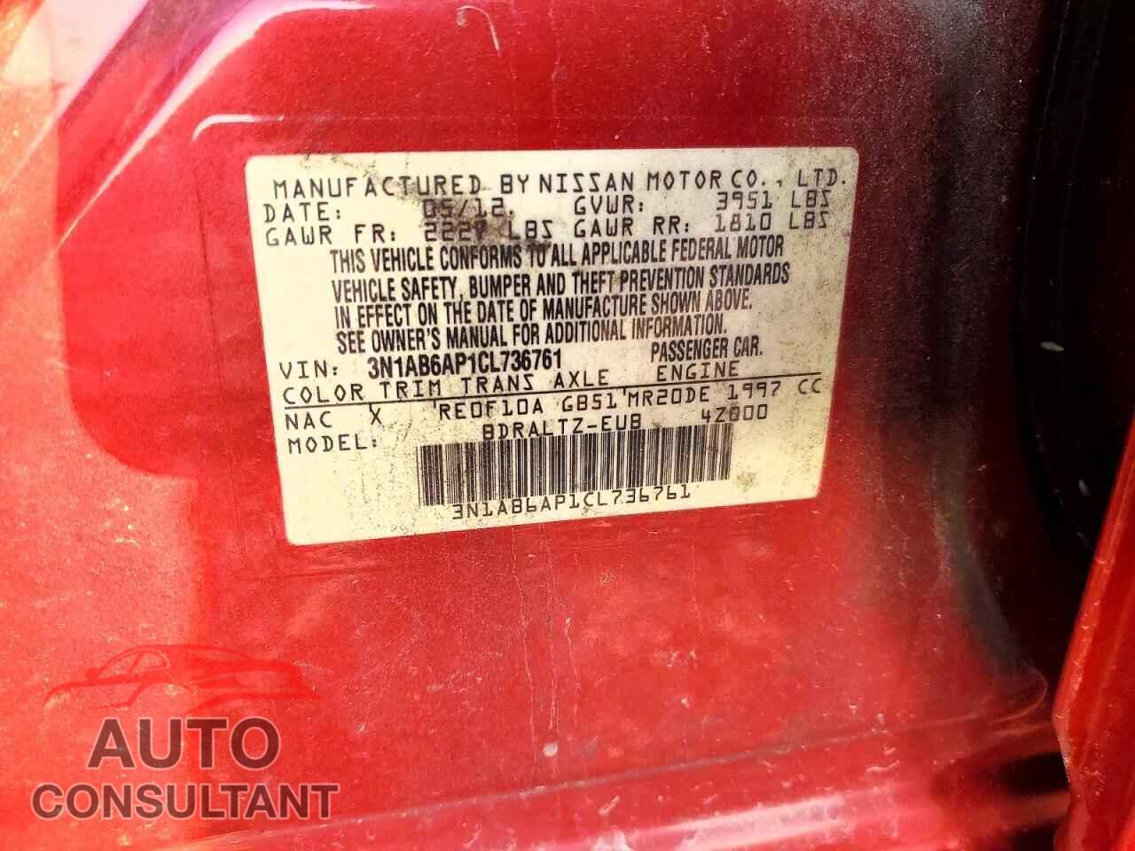 NISSAN SENTRA 2012 - 3N1AB6AP1CL736761