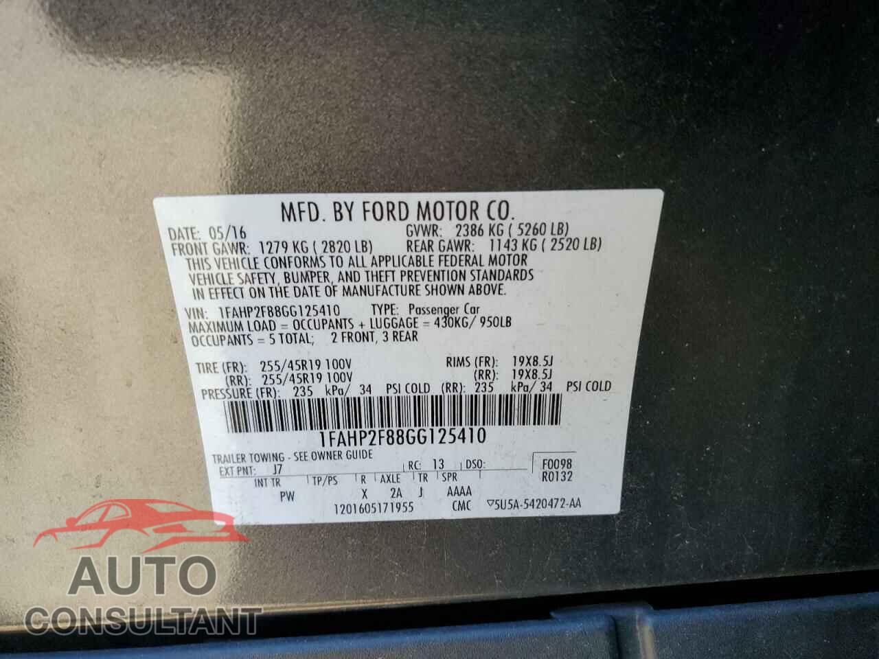FORD TAURUS 2016 - 1FAHP2F88GG125410