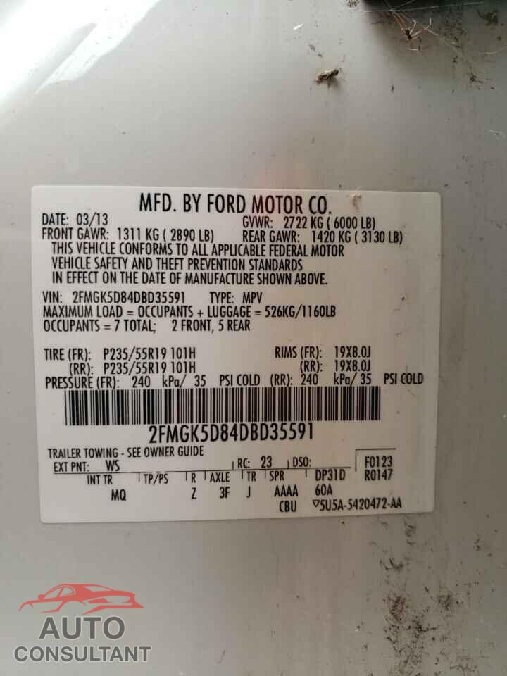 FORD FLEX 2013 - 2FMGK5D84DBD35591