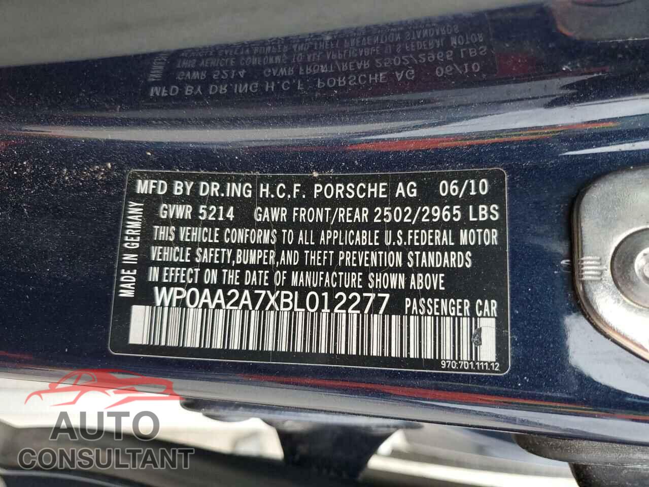 PORSCHE PANAMERA 2011 - WP0AA2A7XBL012277