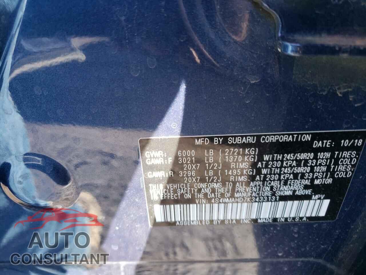 SUBARU ASCENT 2019 - 4S4WMAHD7K3433131