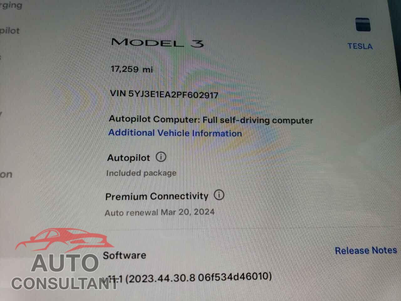 TESLA MODEL 3 2023 - 5YJ3E1EA2PF602917