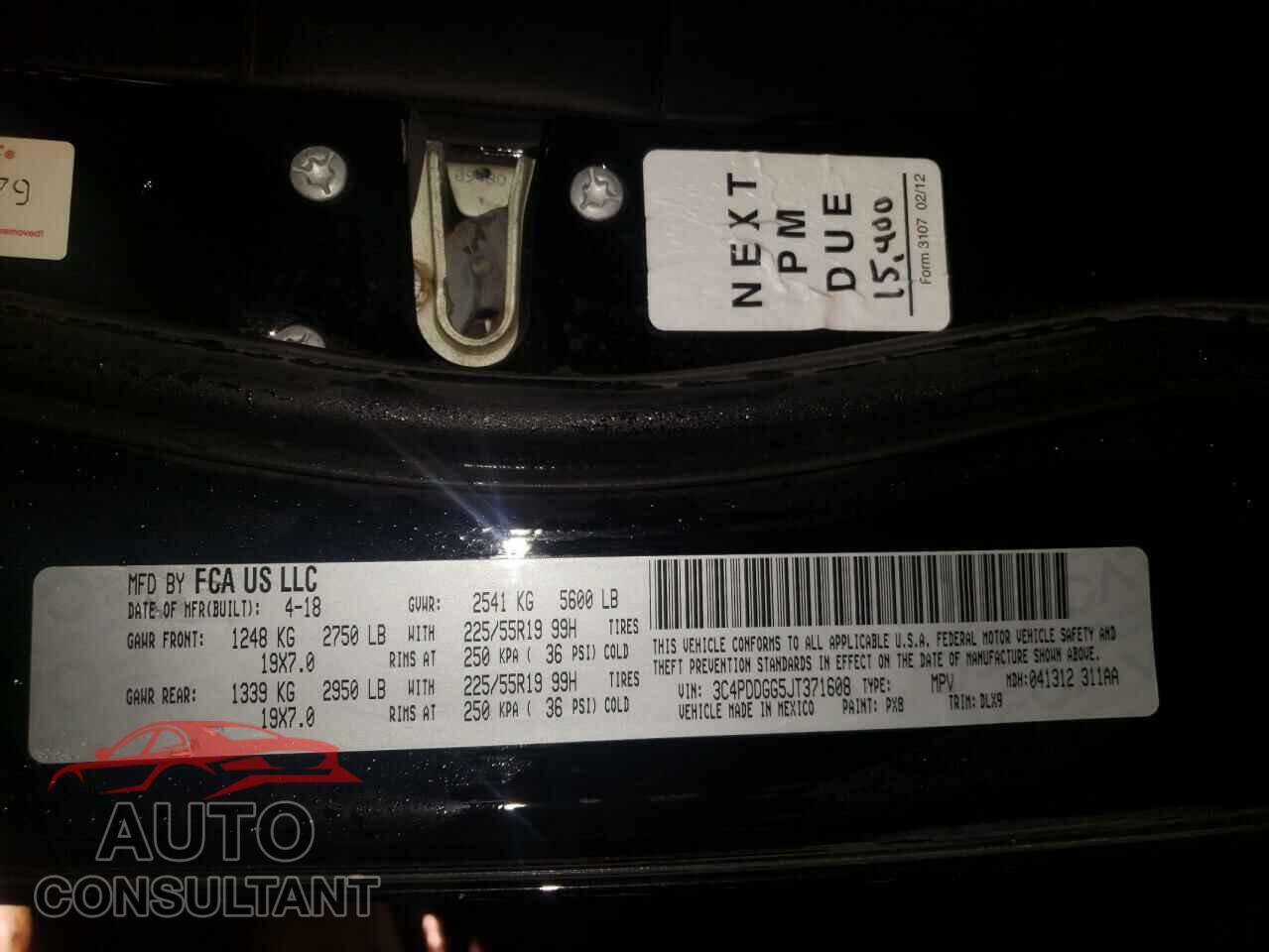 DODGE JOURNEY 2018 - 3C4PDDGG5JT371608