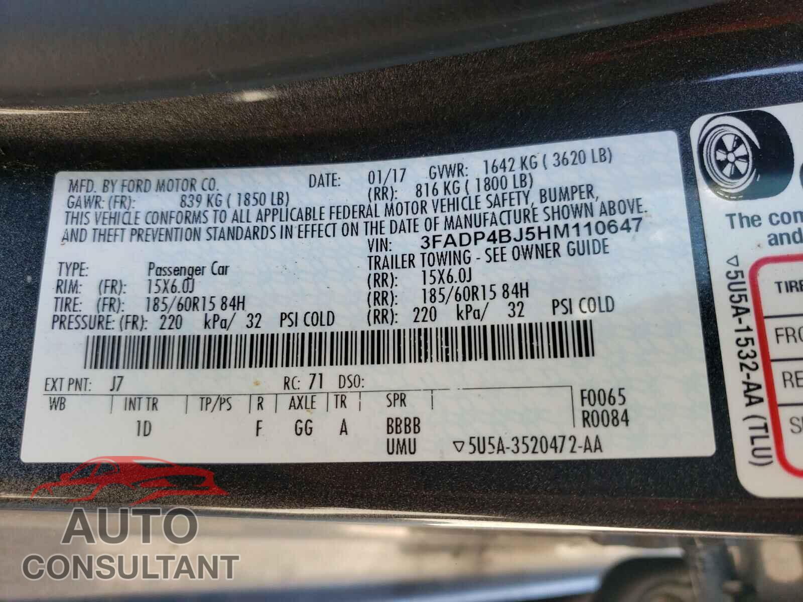 FORD FIESTA 2017 - 3FADP4BJ5HM110647