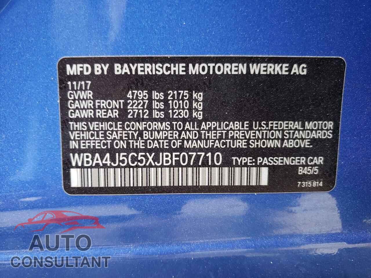 BMW 4 SERIES 2018 - WBA4J5C5XJBF07710
