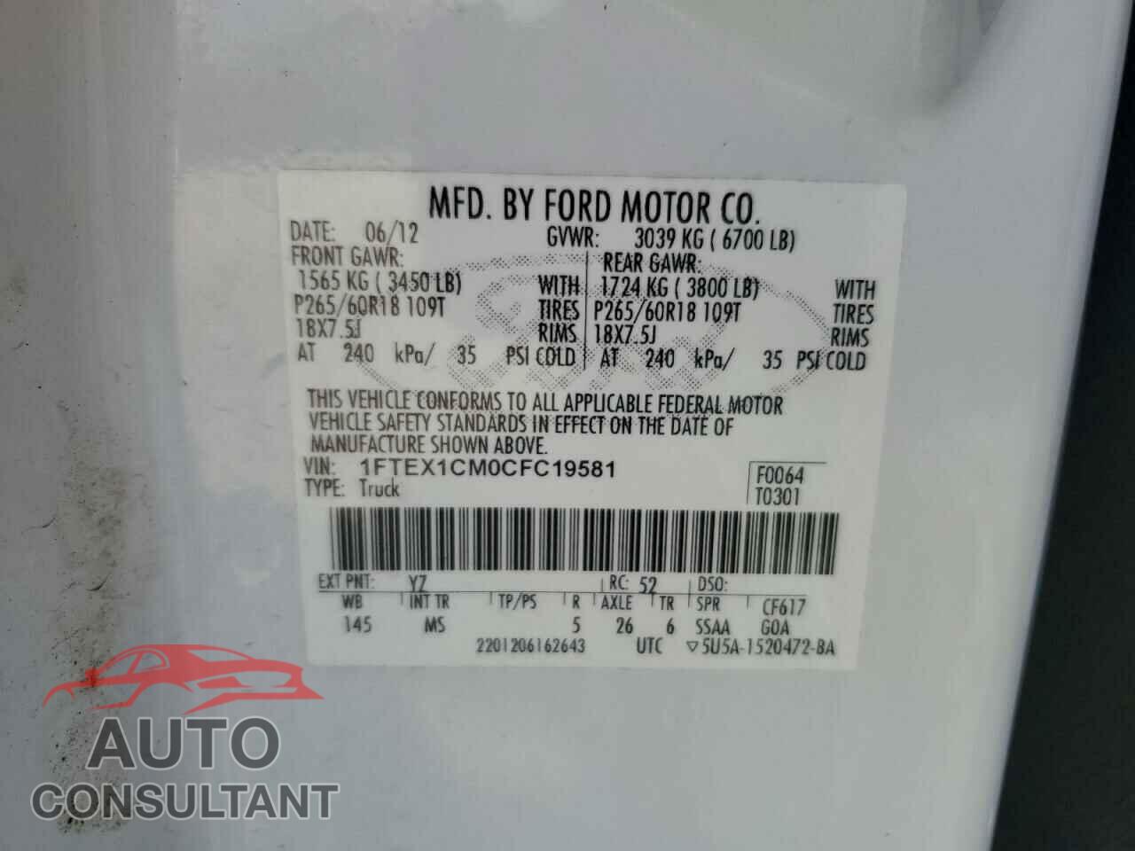 FORD F-150 2012 - 1FTEX1CM0CFC19581