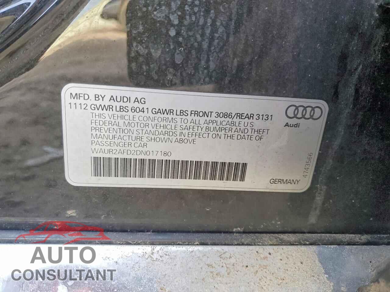 AUDI A8 2013 - WAUR2AFD2DN017180