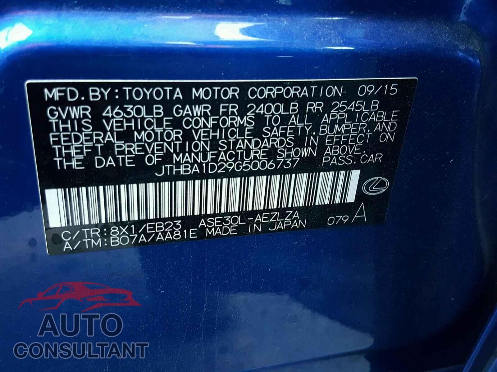 LEXUS IS 2016 - JTHBA1D29G5006737
