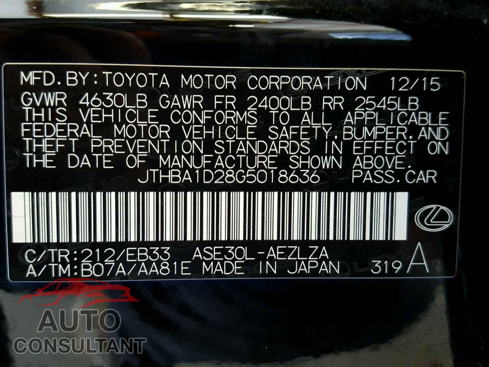 LEXUS IS 2016 - JTHBA1D28G5018636