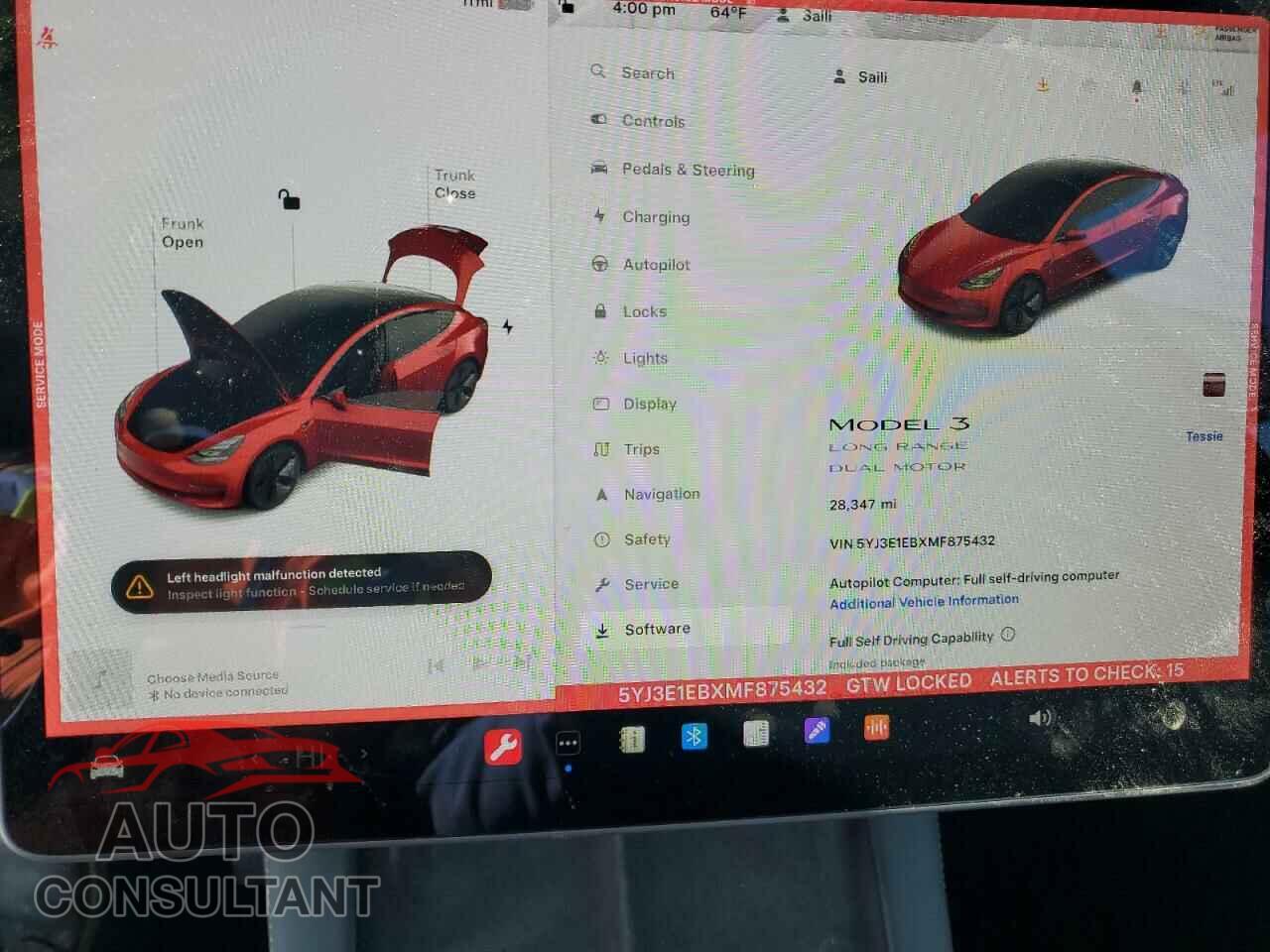 TESLA MODEL 3 2021 - 5YJ3E1EBXMF875432