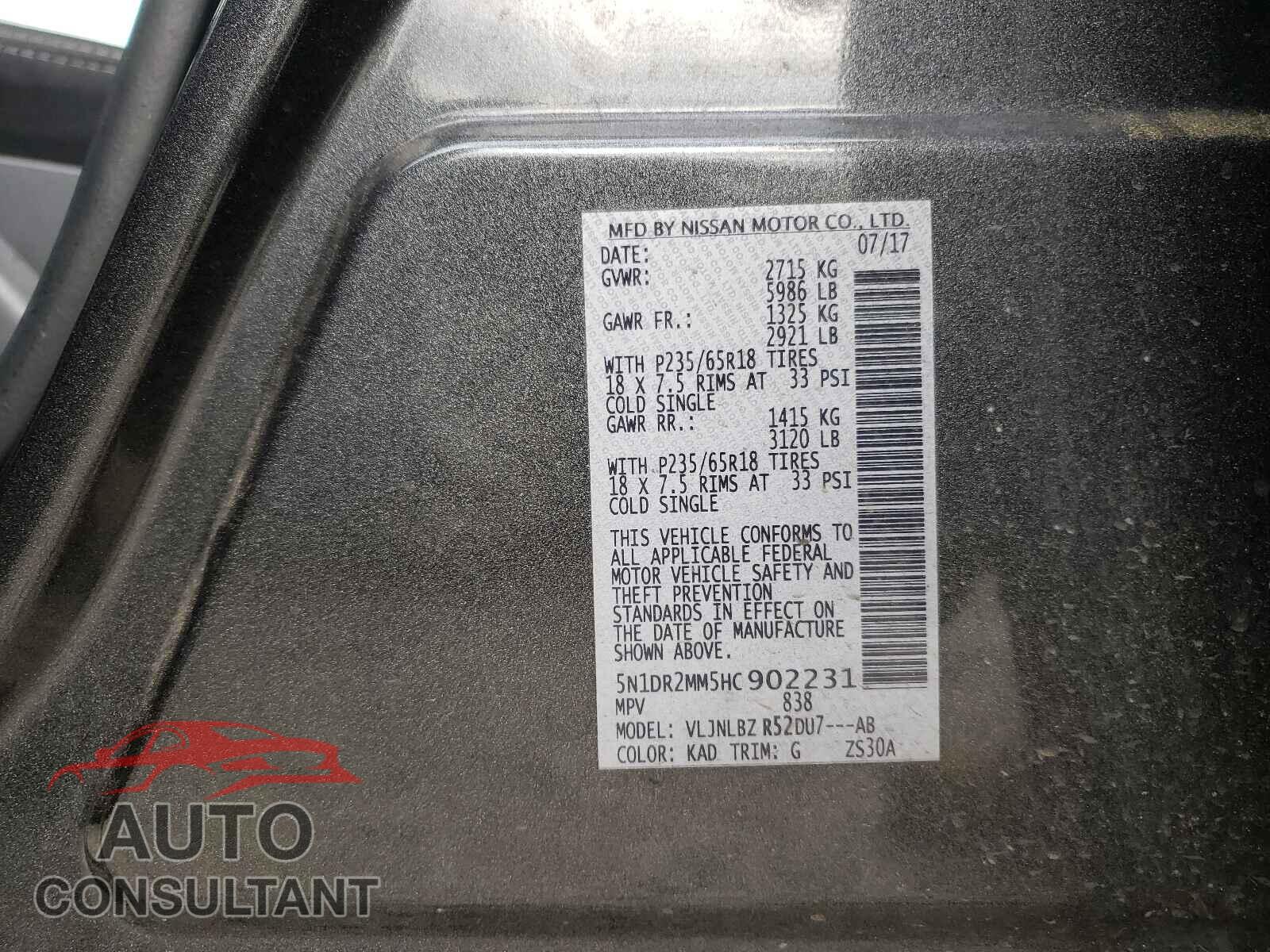 NISSAN PATHFINDER 2017 - 5N1DR2MM5HC902231