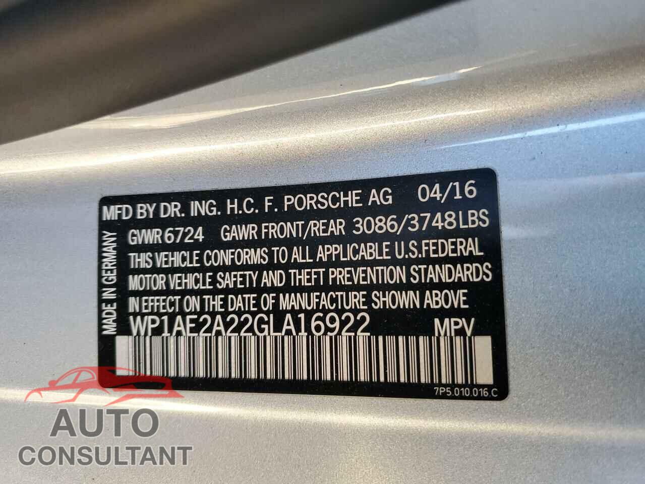 PORSCHE CAYENNE 2016 - WP1AE2A22GLA16922