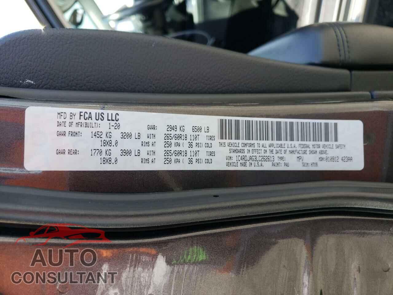 DODGE DURANGO 2020 - 1C4RDJAG3LC262613