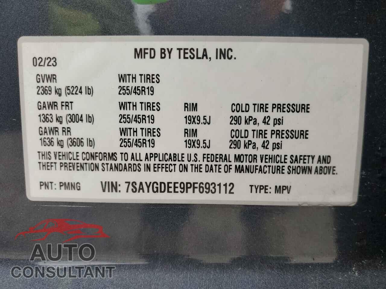 TESLA MODEL Y 2023 - 7SAYGDEE9PF693112