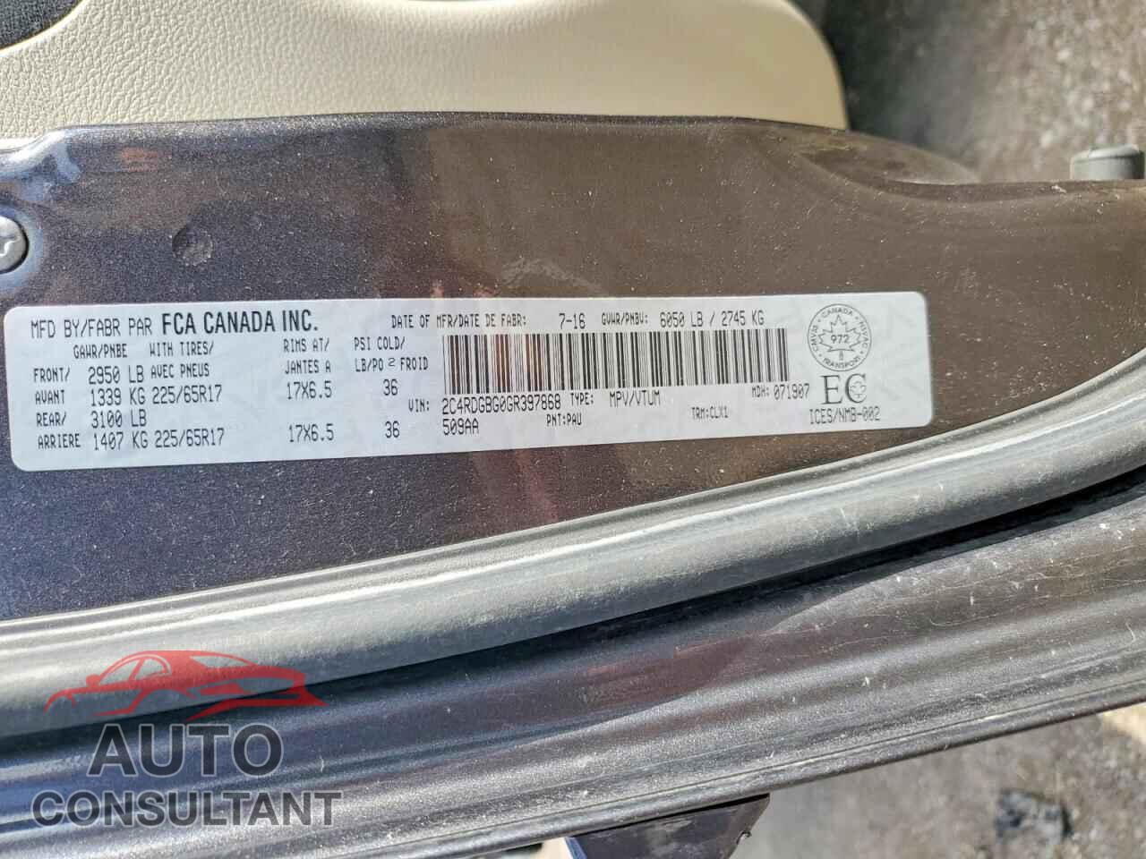 DODGE CARAVAN 2016 - 2C4RDGBG0GR397868