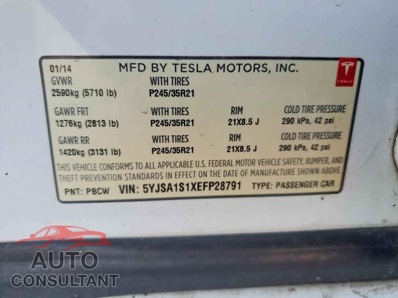 TESLA MODEL S 2014 - 5YJSA1S1XEFP28791