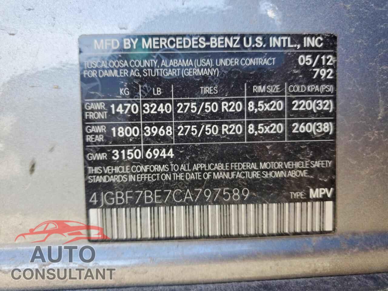 MERCEDES-BENZ GL-CLASS 2012 - 4JGBF7BE7CA797589