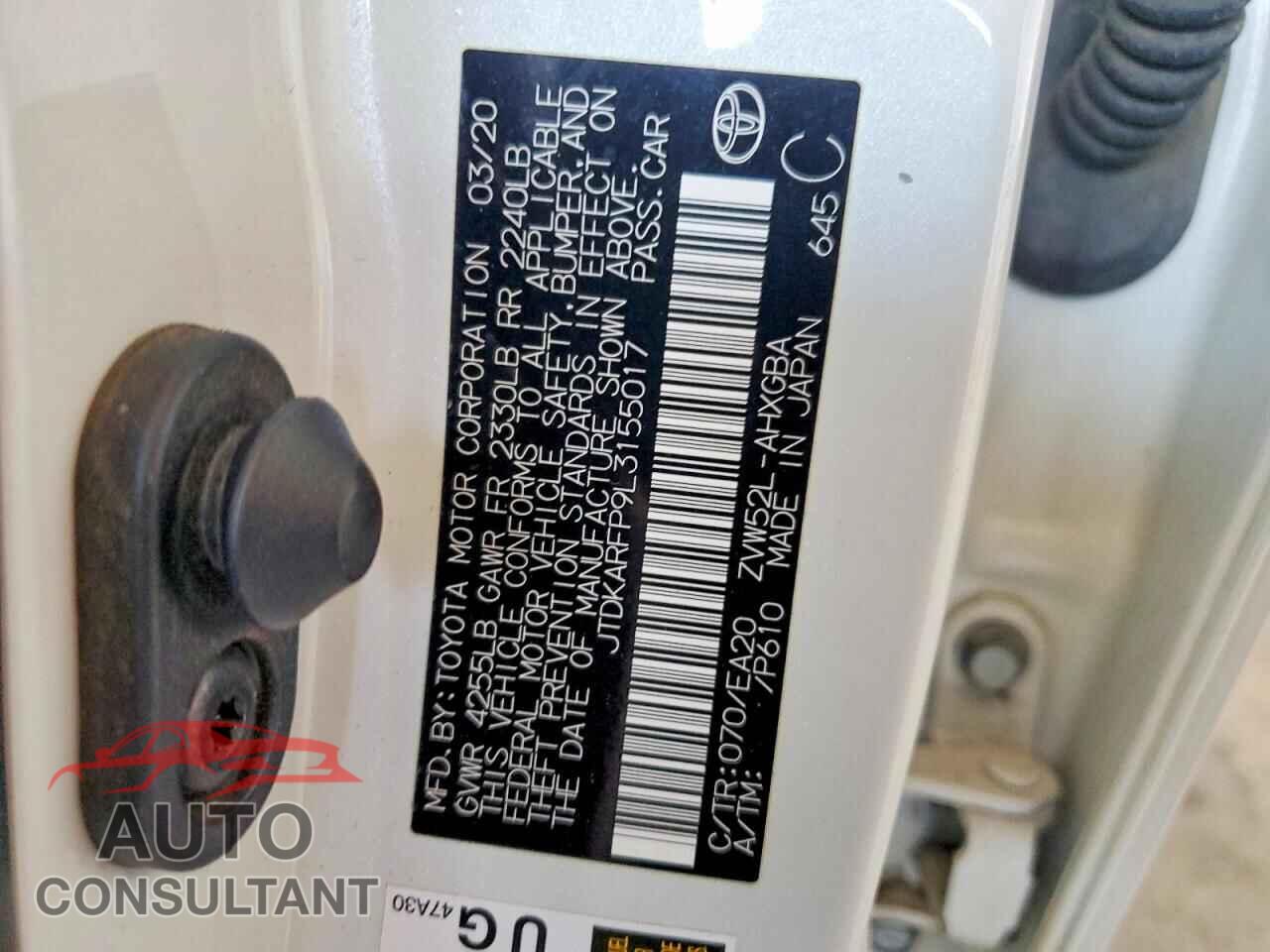 TOYOTA PRIUS 2020 - JTDKARFP9L3155017