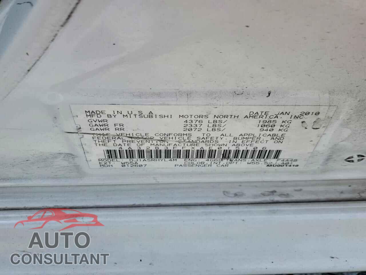 MITSUBISHI GALANT 2010 - 4A32B3FFXAE015106