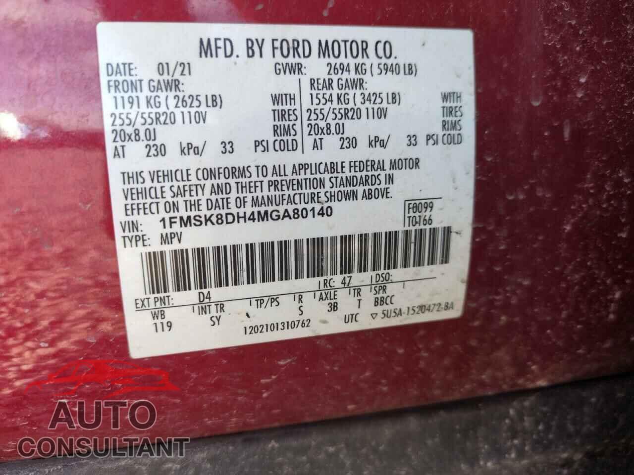 FORD EXPLORER 2021 - 1FMSK8DH4MGA80140