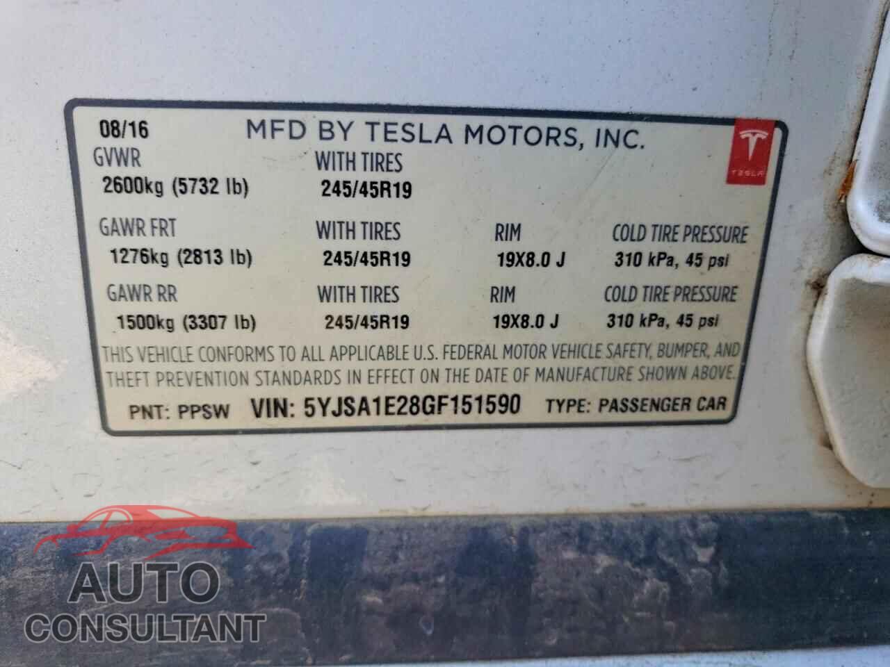 TESLA MODEL S 2016 - 5YJSA1E28GF151590