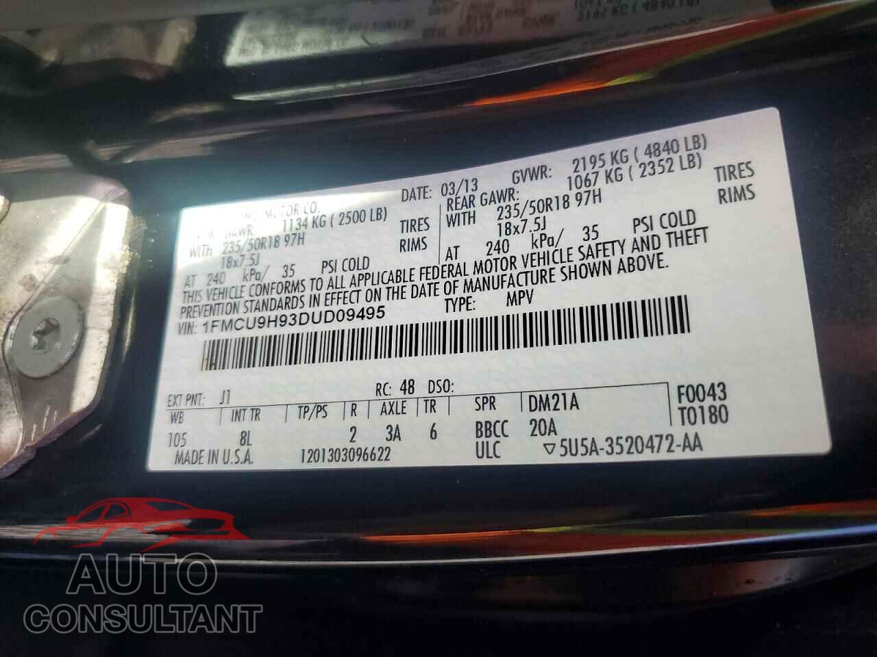 FORD ESCAPE 2013 - 1FMCU9H93DUD09495