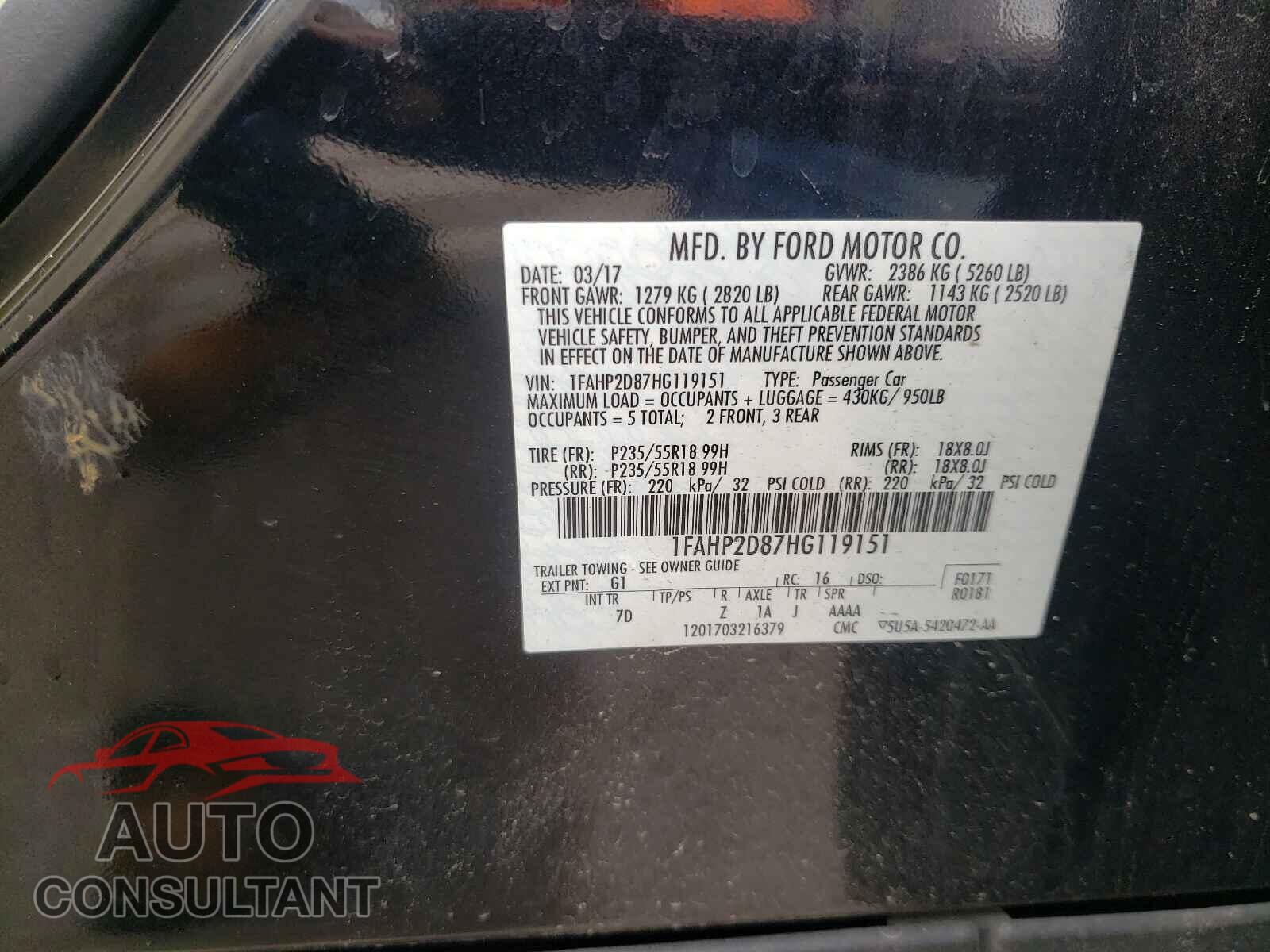 FORD TAURUS 2017 - 1FAHP2D87HG119151
