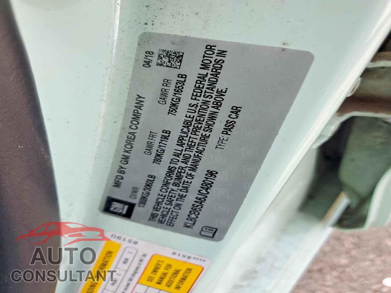 CHEVROLET SPARK 2018 - KL8CB6SA6JC480196