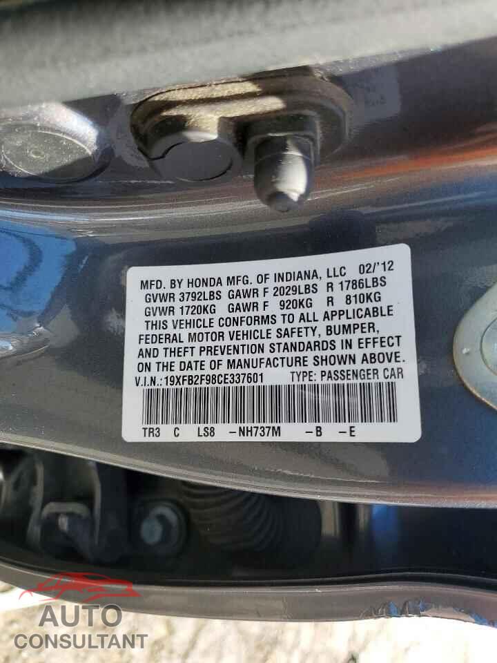 HONDA CIVIC 2012 - 19XFB2F98CE337601