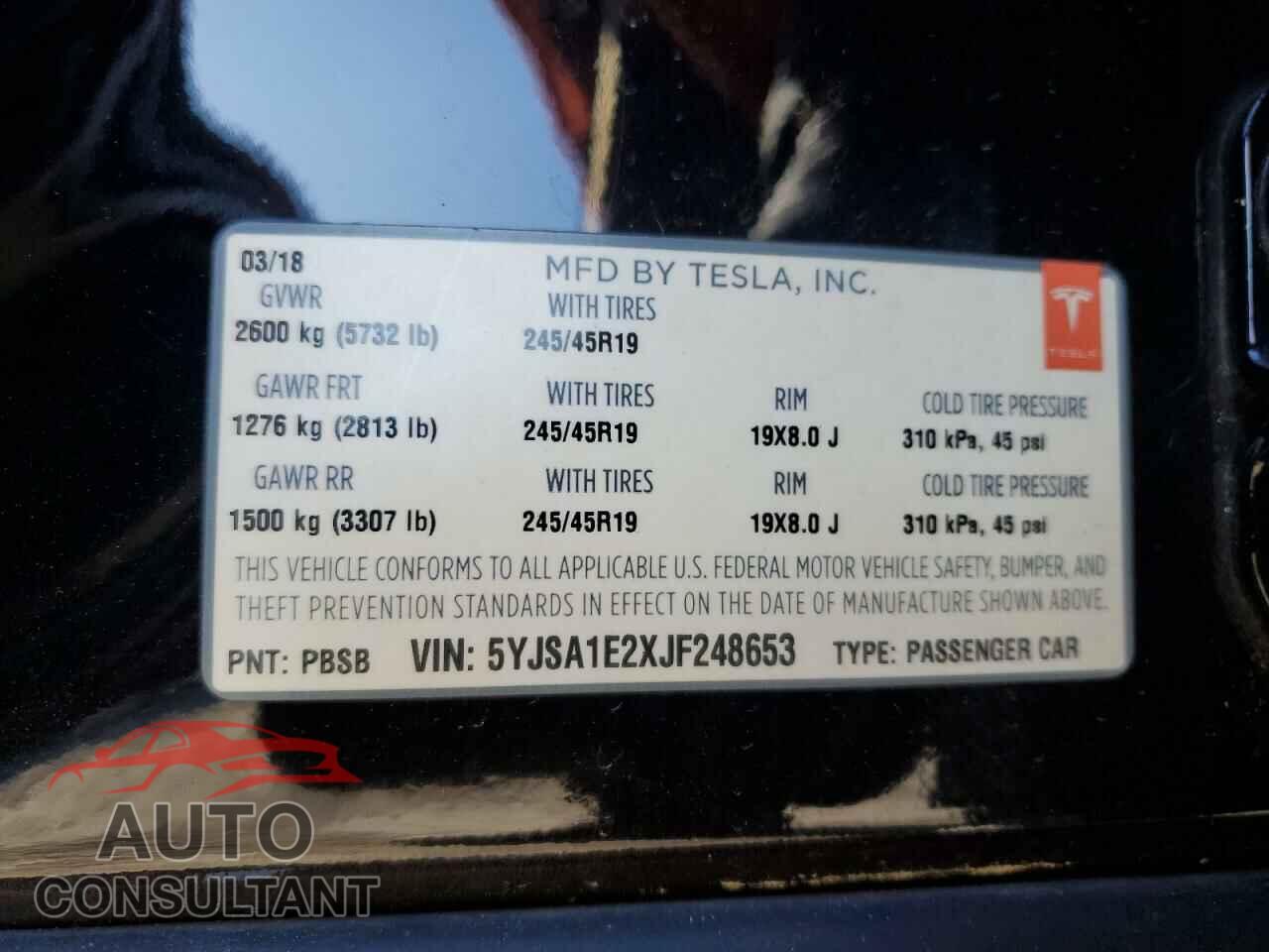 TESLA MODEL S 2018 - 5YJSA1E2XJF248653
