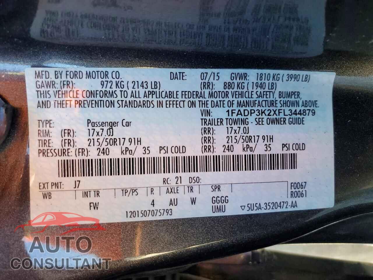 FORD FOCUS 2015 - 1FADP3K2XFL344879