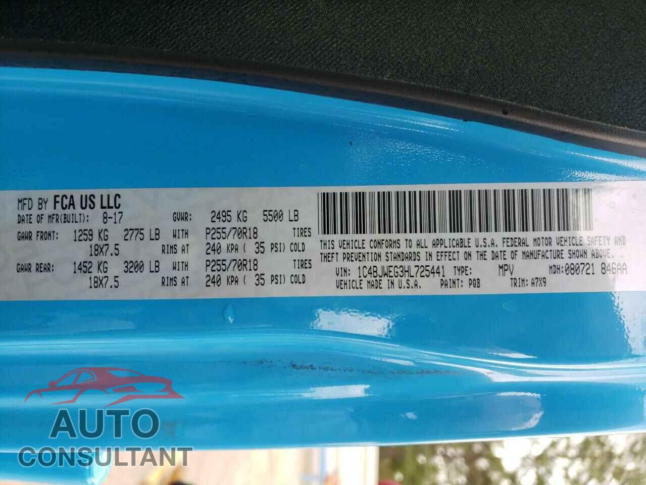 JEEP WRANGLER 2017 - 1C4BJWEG3HL725441