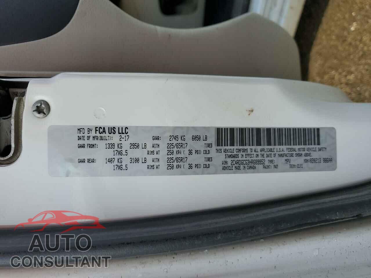 DODGE CARAVAN 2017 - 2C4RDGCG3HR689952