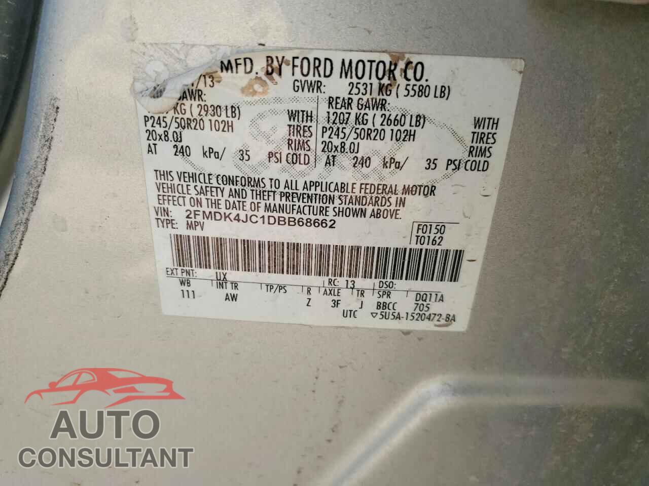 FORD EDGE 2013 - 2FMDK4JC1DBB68662